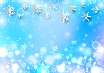 Fototapeta na wymiar 雪の結晶がぶら下がった クリスマス用背景
