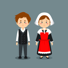Obraz na płótnie Canvas Couple Character Wearing French National Dress
