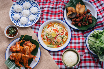 Set of Isan northern food of Thailand.