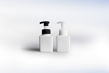 シンプルなハンドソープの白いディスペンサーボトルの広告イメージ