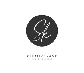 S K SK Initial letter handwriting and signature logo. A concept handwriting initial logo with template element.