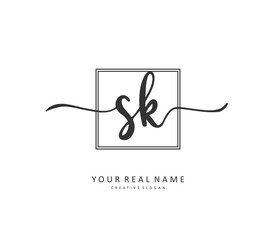 S K SK Initial letter handwriting and signature logo. A concept handwriting initial logo with template element.