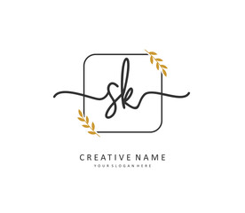 S K SK Initial letter handwriting and signature logo. A concept handwriting initial logo with template element.
