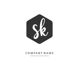 S K SK Initial letter handwriting and signature logo. A concept handwriting initial logo with template element.