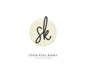 S K SK Initial letter handwriting and signature logo. A concept handwriting initial logo with template element.
