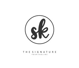 S K SK Initial letter handwriting and signature logo. A concept handwriting initial logo with template element.
