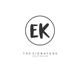 Fototapeta premium E K EK Initial letter handwriting and signature logo. A concept handwriting initial logo with template element.