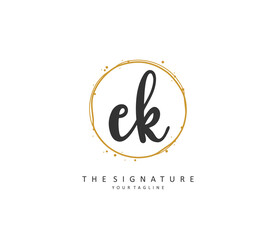 E K EK Initial letter handwriting and signature logo. A concept handwriting initial logo with template element.