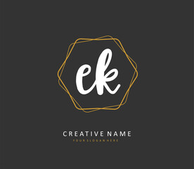 E K EK Initial letter handwriting and signature logo. A concept handwriting initial logo with template element.