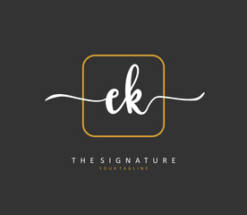 E K EK Initial letter handwriting and signature logo. A concept handwriting initial logo with template element.