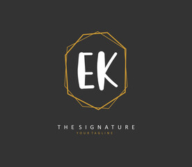 E K EK Initial letter handwriting and signature logo. A concept handwriting initial logo with template element.