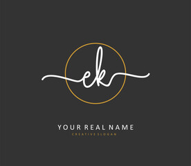 E K EK Initial letter handwriting and signature logo. A concept handwriting initial logo with template element.