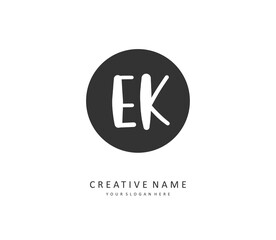 E K EK Initial letter handwriting and signature logo. A concept handwriting initial logo with template element.