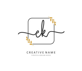 E K EK Initial letter handwriting and signature logo. A concept handwriting initial logo with template element.