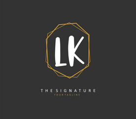 L K LK Initial letter handwriting and signature logo. A concept handwriting initial logo with template element.