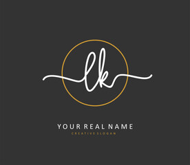 L K LK Initial letter handwriting and signature logo. A concept handwriting initial logo with template element.