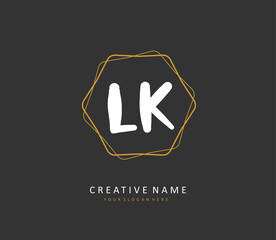 L K LK Initial letter handwriting and signature logo. A concept handwriting initial logo with template element.