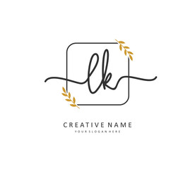 L K LK Initial letter handwriting and signature logo. A concept handwriting initial logo with template element.