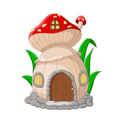 Cartoon fairy house mushroom on a white background