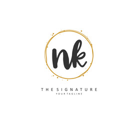 N K NK Initial letter handwriting and signature logo. A concept handwriting initial logo with template element.