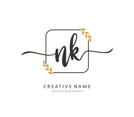 N K NK Initial letter handwriting and signature logo. A concept handwriting initial logo with template element.
