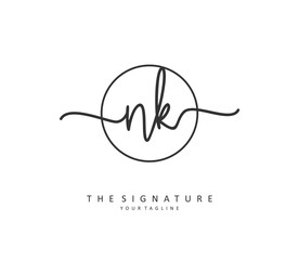 N K NK Initial letter handwriting and signature logo. A concept handwriting initial logo with template element.