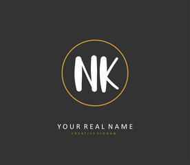 N K NK Initial letter handwriting and signature logo. A concept handwriting initial logo with template element.