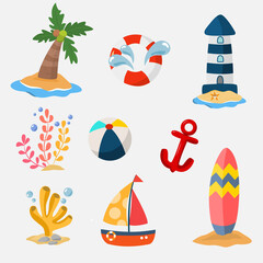 summer sea set icon collection lighthouse illustration vector
