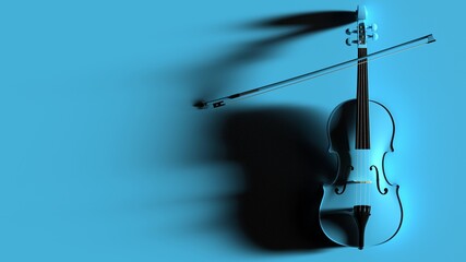 Blue classic violin on pink plate under spot lighting background. 3D sketch design and illustration. 3D high quality rendering. © DRN Studio