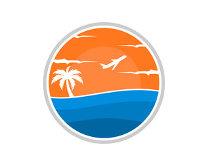 Sunset scenery on the beach logo