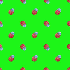 Seamless pattern with berry jam on a bright green background. Can be used for cards, wrapping paper. The work is done in watercolor.