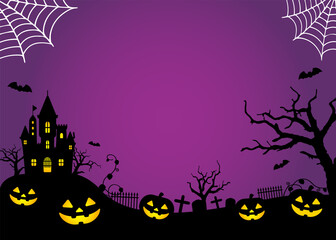 Halloween silhouette background vector illustration. Poster (flyer) template design / purple