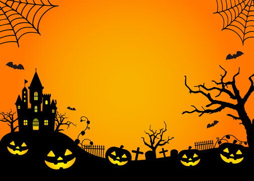 Halloween silhouette background vector illustration. Poster (flyer) template design / orange