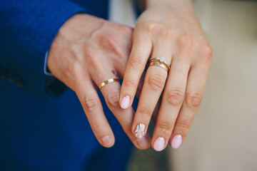 hands of the bride and groom with rings