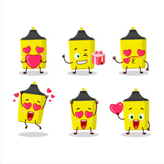 Yellow highlighter cartoon character with love cute emoticon