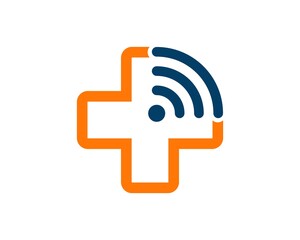 Orange cross outline and wifi symbol