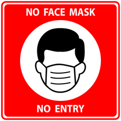 No Face Mask No Entry Policy Sign on red background.