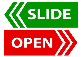 Sliding door opening direction. slide and open door sign,
