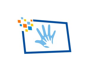 Obraz premium Television with hand and pixels