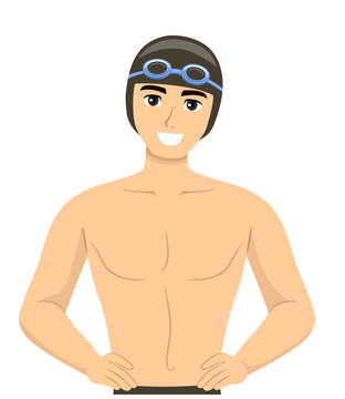 Teen Guy Swimmer Swim Cap Goggles Illustration