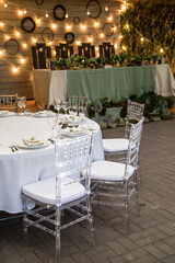 
A fragment of a rustic banquet table decor for a romantic atmosphere.