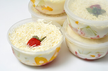 Fruity yogurt with strawbery and chese on cup