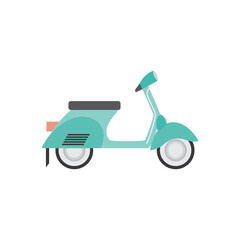 Fototapeta na wymiar Blue retro scooter or motorcycle icon, flat vector illustration isolated.