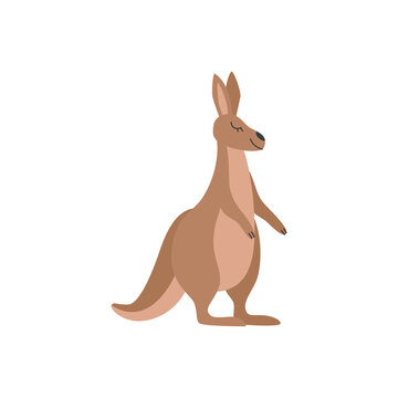 Cute cartoon kangaroo smiling with closed eyes, isolated illustration