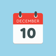 Calendar icon day 10 December, template icon day