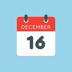 Calendar icon day 16 December, template icon day