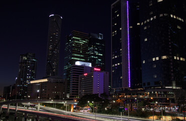 Fototapeta na wymiar Brisbane City skyline skyscrapers night lights 