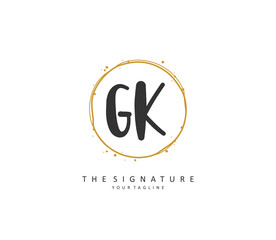 G K GK Initial letter handwriting and signature logo. A concept handwriting initial logo with template element.