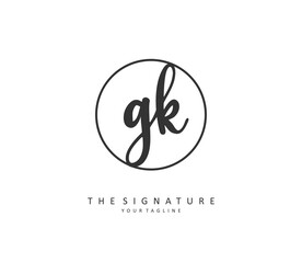 G K GK Initial letter handwriting and signature logo. A concept handwriting initial logo with template element.