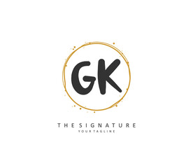 G K GK Initial letter handwriting and signature logo. A concept handwriting initial logo with template element.